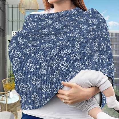 Heart And Star Denim Jeans Pattern Print Baby Seat Cover