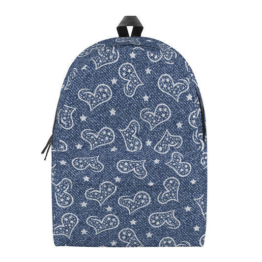 Heart And Star Denim Jeans Pattern Print Backpack