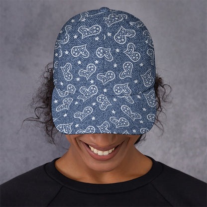 Heart And Star Denim Jeans Pattern Print Baseball Cap