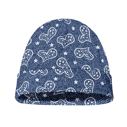 Heart And Star Denim Jeans Pattern Print Beanie