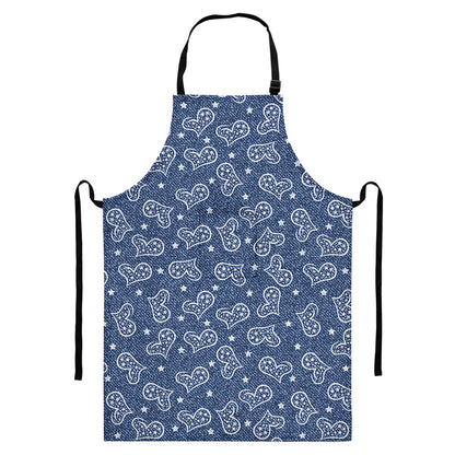 Heart And Star Denim Jeans Pattern Print Bib Apron With Pocket