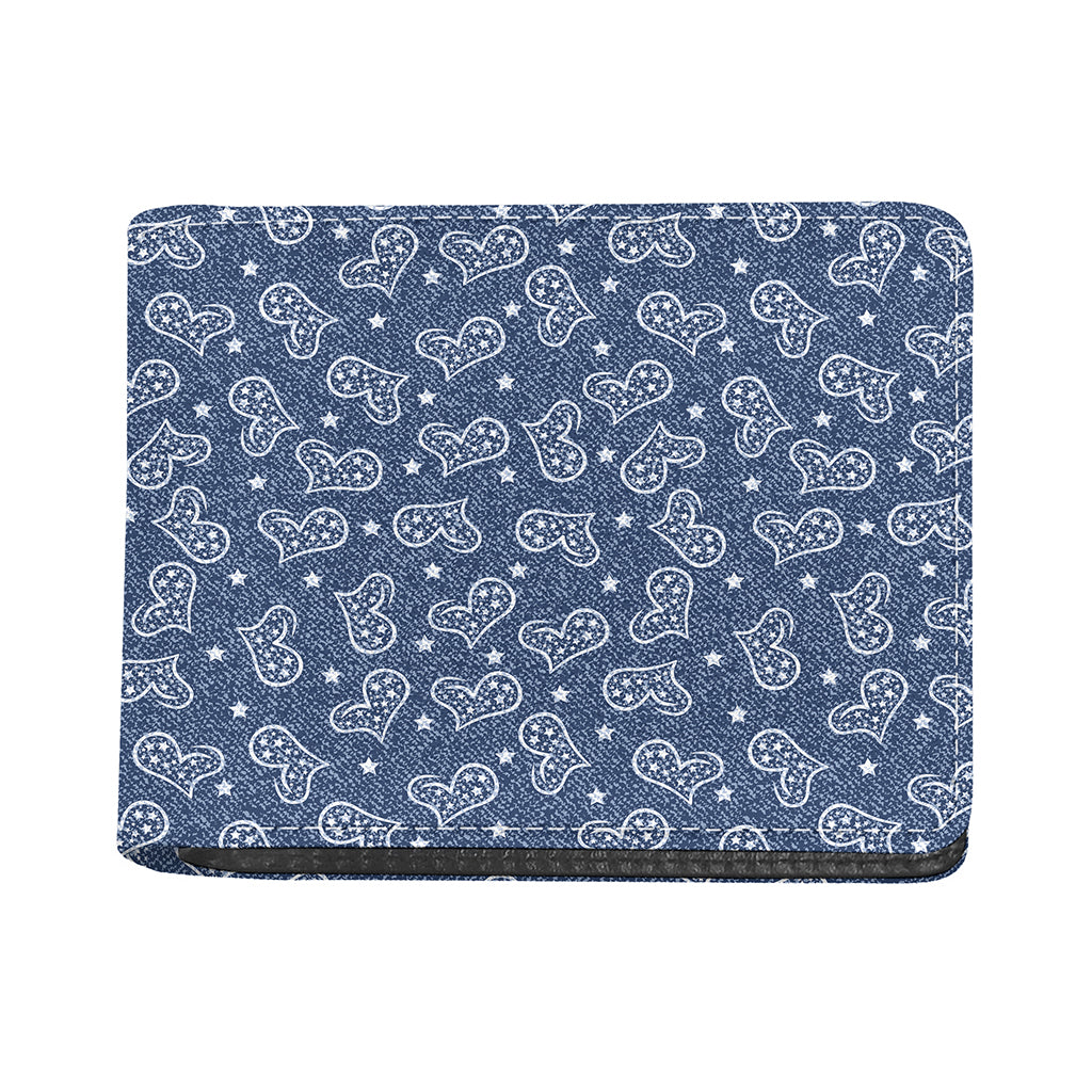 Heart And Star Denim Jeans Pattern Print Bifold Wallet