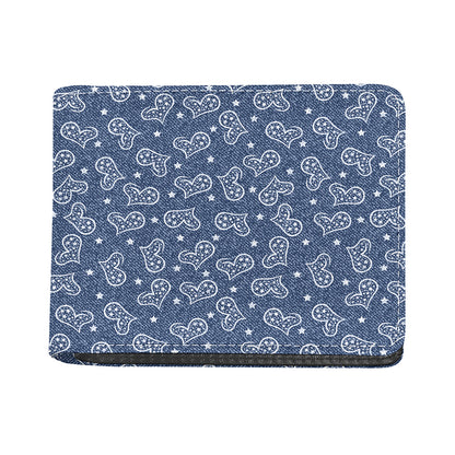 Heart And Star Denim Jeans Pattern Print Bifold Wallet