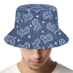 Heart And Star Denim Jeans Pattern Print Bucket Hat