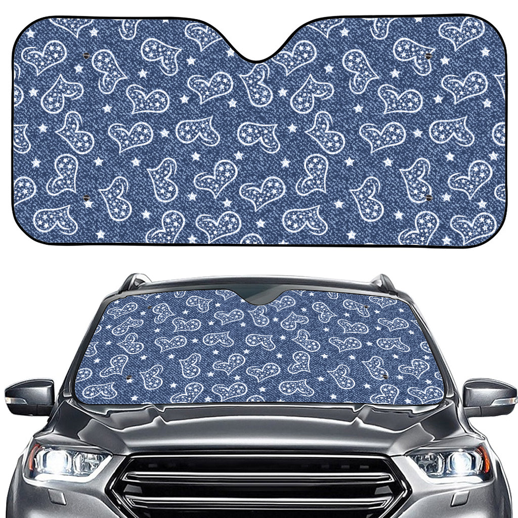 Heart And Star Denim Jeans Pattern Print Car Windshield Sun Shade