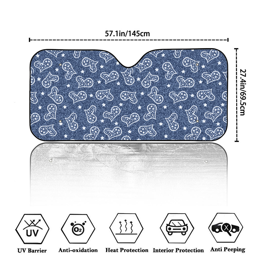 Heart And Star Denim Jeans Pattern Print Car Windshield Sun Shade