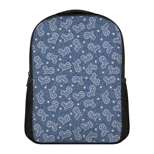 Heart And Star Denim Jeans Pattern Print Casual Backpack