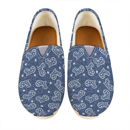 Heart And Star Denim Jeans Pattern Print Casual Shoes