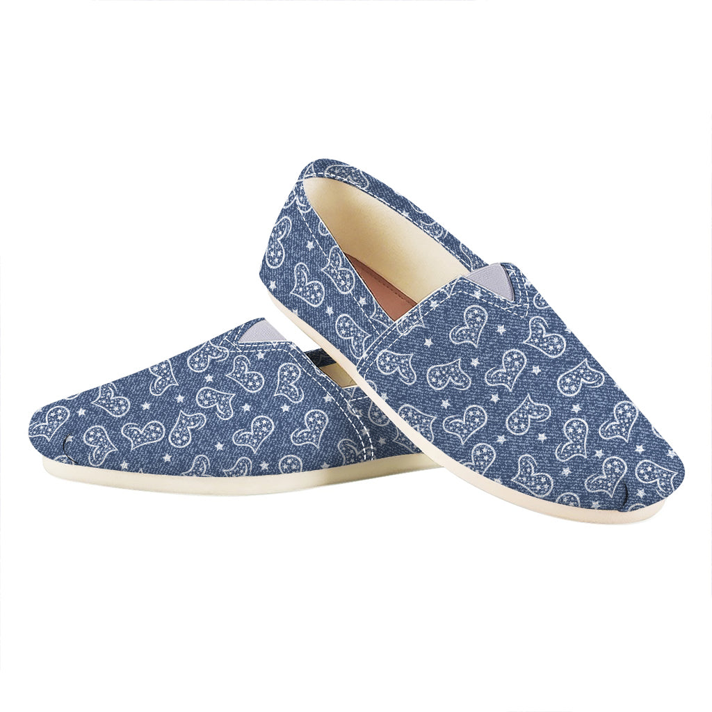 Heart And Star Denim Jeans Pattern Print Casual Shoes