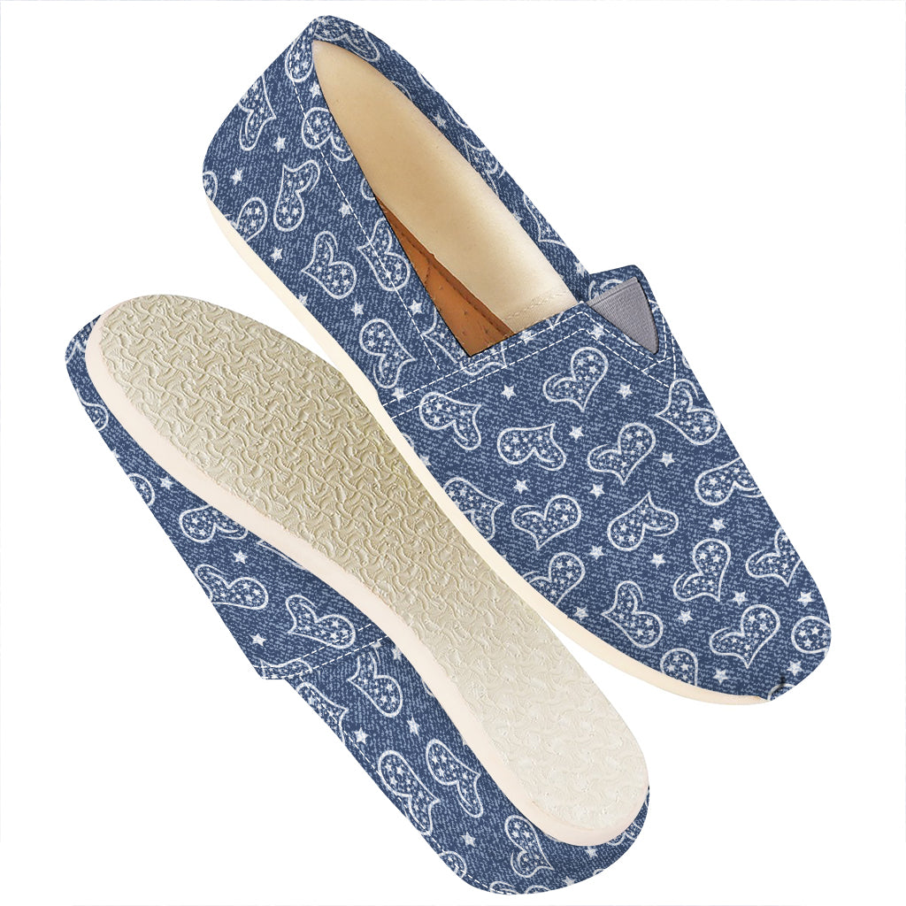 Heart And Star Denim Jeans Pattern Print Casual Shoes