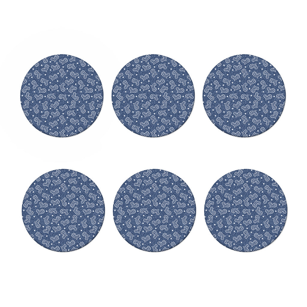 Heart And Star Denim Jeans Pattern Print Coaster Set
