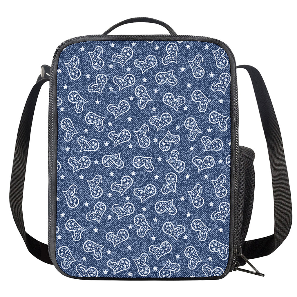 Heart And Star Denim Jeans Pattern Print Crossbody Lunch Bag