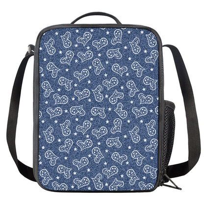 Heart And Star Denim Jeans Pattern Print Crossbody Lunch Bag