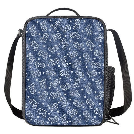 Heart And Star Denim Jeans Pattern Print Crossbody Lunch Bag