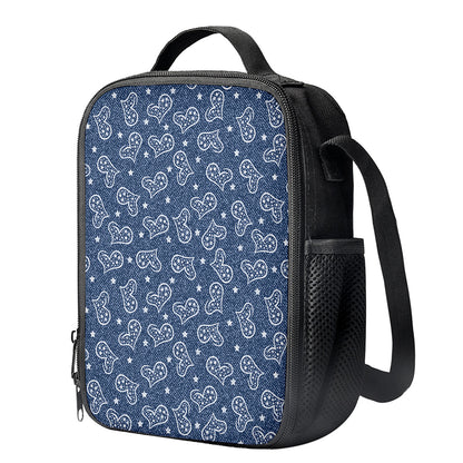 Heart And Star Denim Jeans Pattern Print Crossbody Lunch Bag