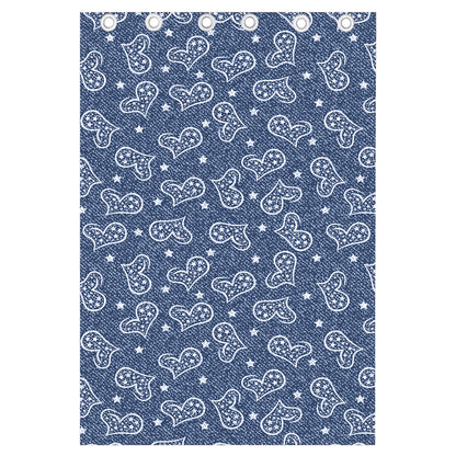 Heart And Star Denim Jeans Pattern Print Curtain