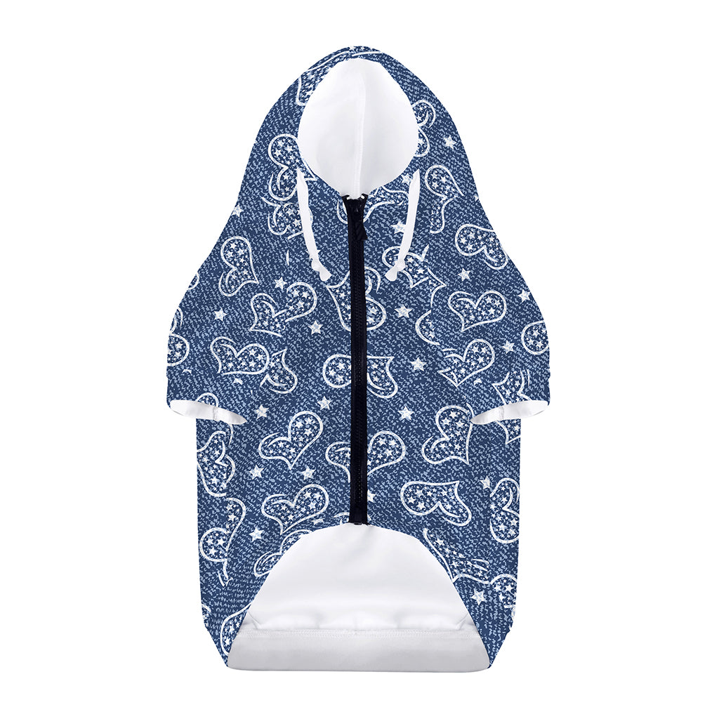 Heart And Star Denim Jeans Pattern Print Dog Zip Up Hoodie
