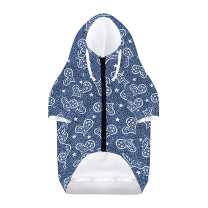Heart And Star Denim Jeans Pattern Print Dog Zip Up Hoodie