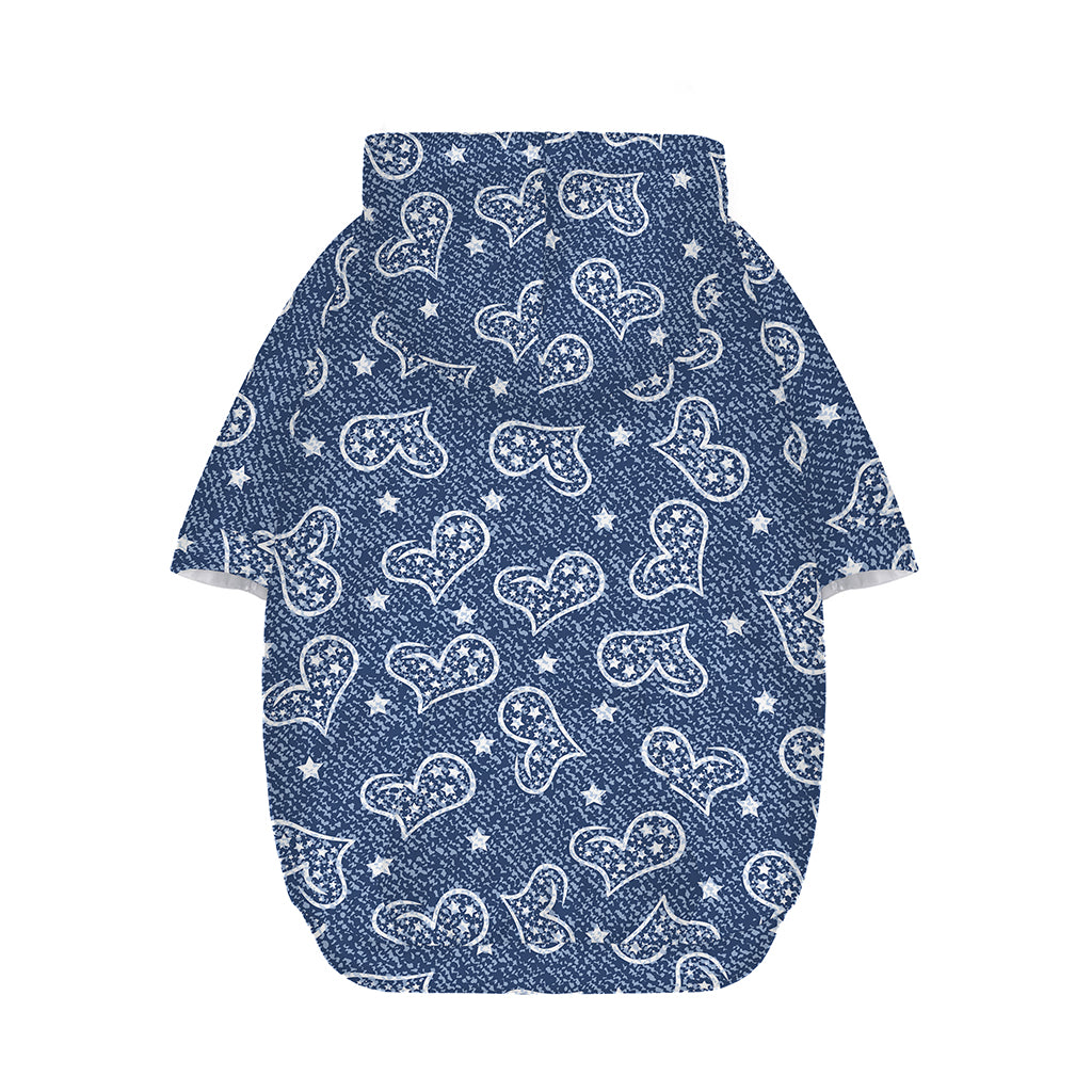 Heart And Star Denim Jeans Pattern Print Dog Zip Up Hoodie