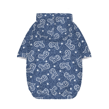 Heart And Star Denim Jeans Pattern Print Dog Zip Up Hoodie