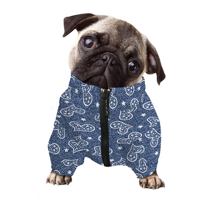Heart And Star Denim Jeans Pattern Print Dog Zip Up Jacket