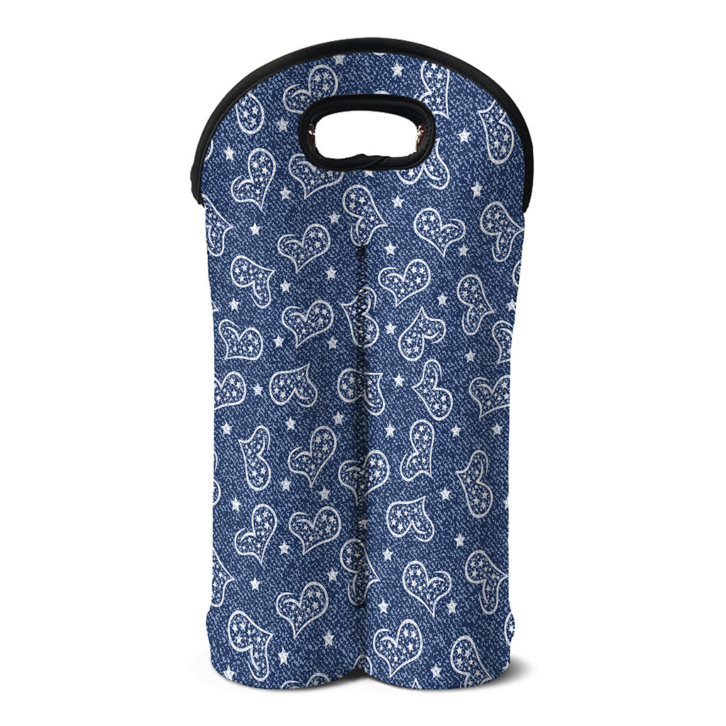 Heart And Star Denim Jeans Pattern Print Double Neoprene Wine Tote