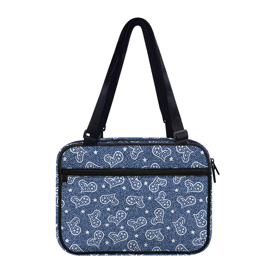 Heart And Star Denim Jeans Pattern Print Double Strap Bible Bag