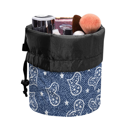 Heart And Star Denim Jeans Pattern Print Drawstring Makeup Bag