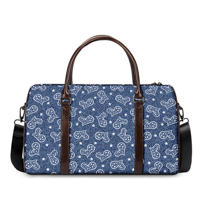 Heart And Star Denim Jeans Pattern Print Duffle Bag