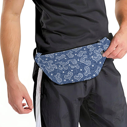 Heart And Star Denim Jeans Pattern Print Fanny Pack