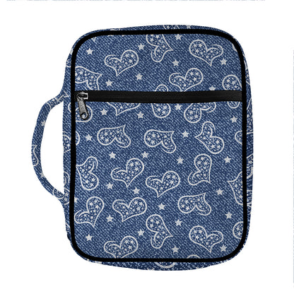 Heart And Star Denim Jeans Pattern Print Front Pocket Bible Bag