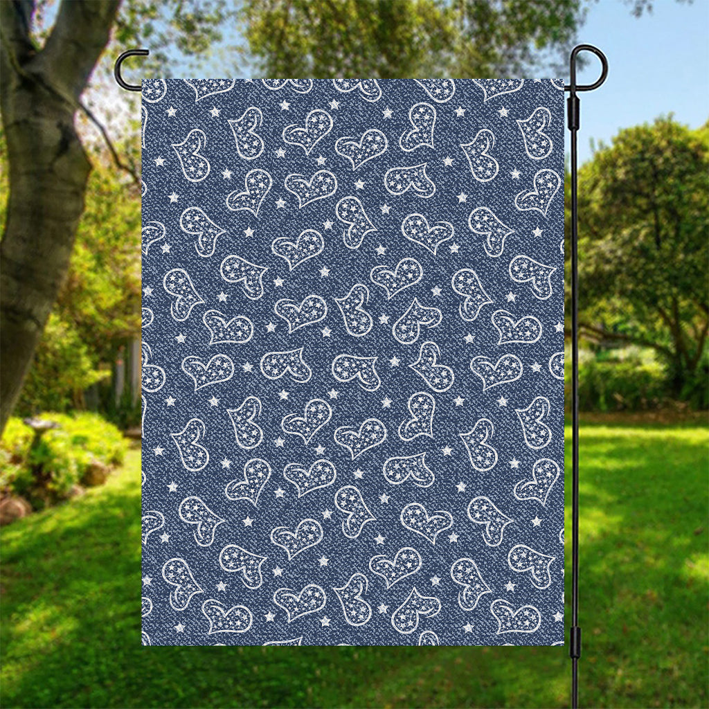 Heart And Star Denim Jeans Pattern Print Garden Flag