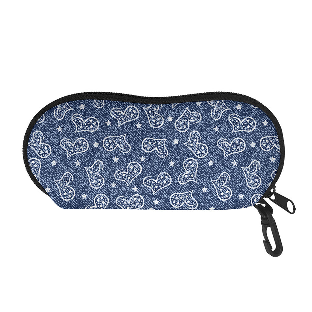 Heart And Star Denim Jeans Pattern Print Glasses Case
