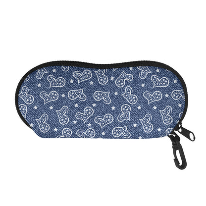 Heart And Star Denim Jeans Pattern Print Glasses Case