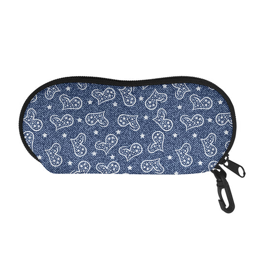 Heart And Star Denim Jeans Pattern Print Glasses Case