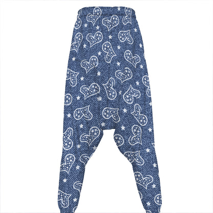Heart And Star Denim Jeans Pattern Print Hammer Pants