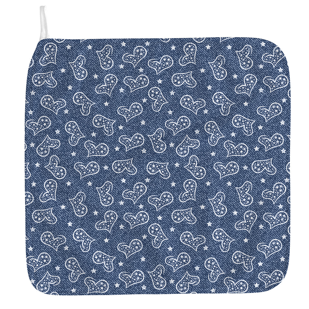 Heart And Star Denim Jeans Pattern Print Hand Towel