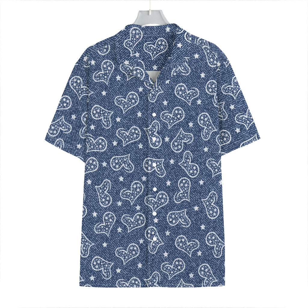Heart And Star Denim Jeans Pattern Print Hawaiian Shirt
