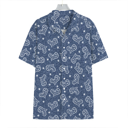 Heart And Star Denim Jeans Pattern Print Hawaiian Shirt