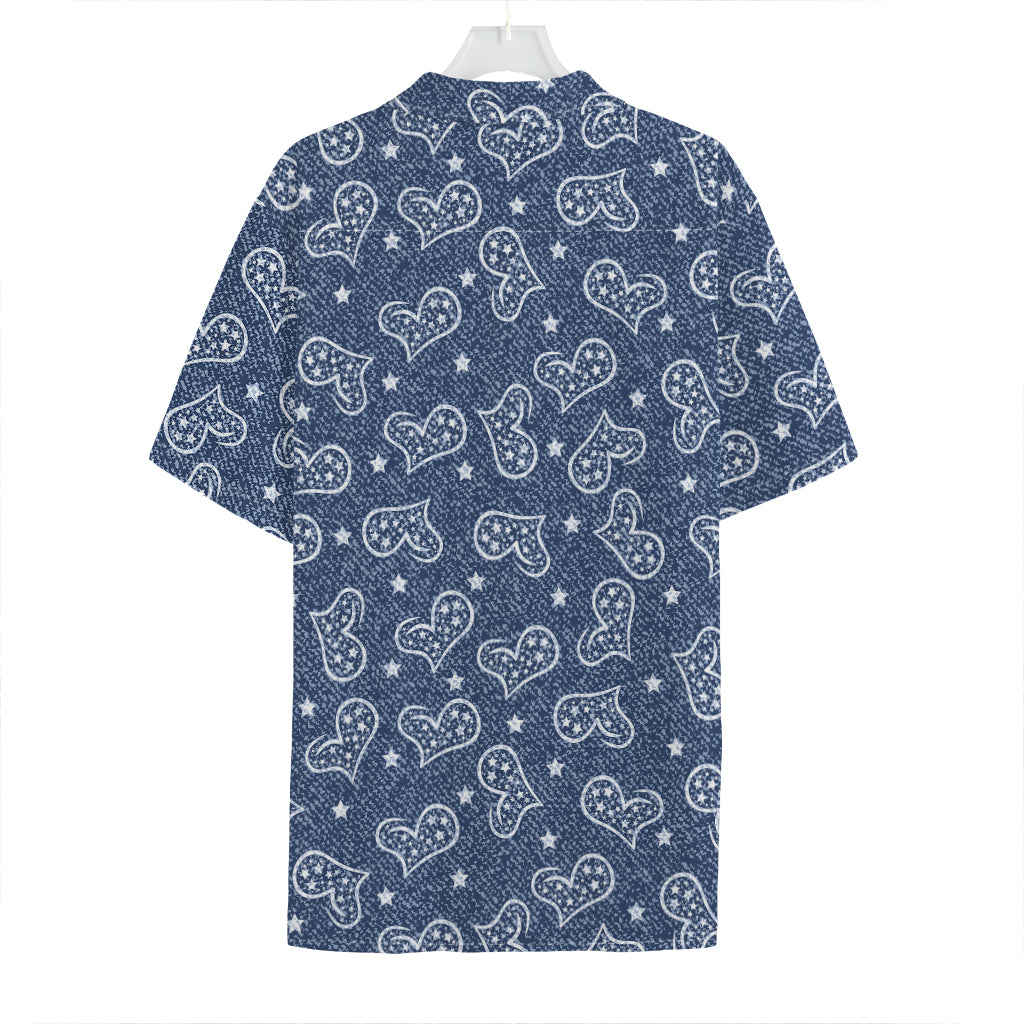Heart And Star Denim Jeans Pattern Print Hawaiian Shirt