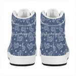 Heart And Star Denim Jeans Pattern Print High Top Leather Sneakers