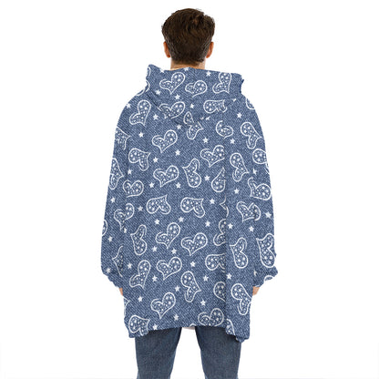 Heart And Star Denim Jeans Pattern Print Hoodie Blanket