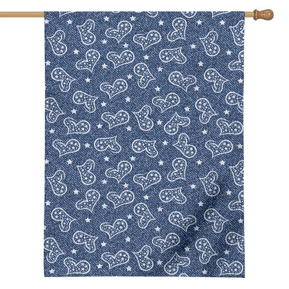 Heart And Star Denim Jeans Pattern Print House Flag