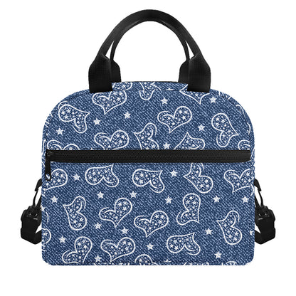 Heart And Star Denim Jeans Pattern Print Insulated Lunch Bag