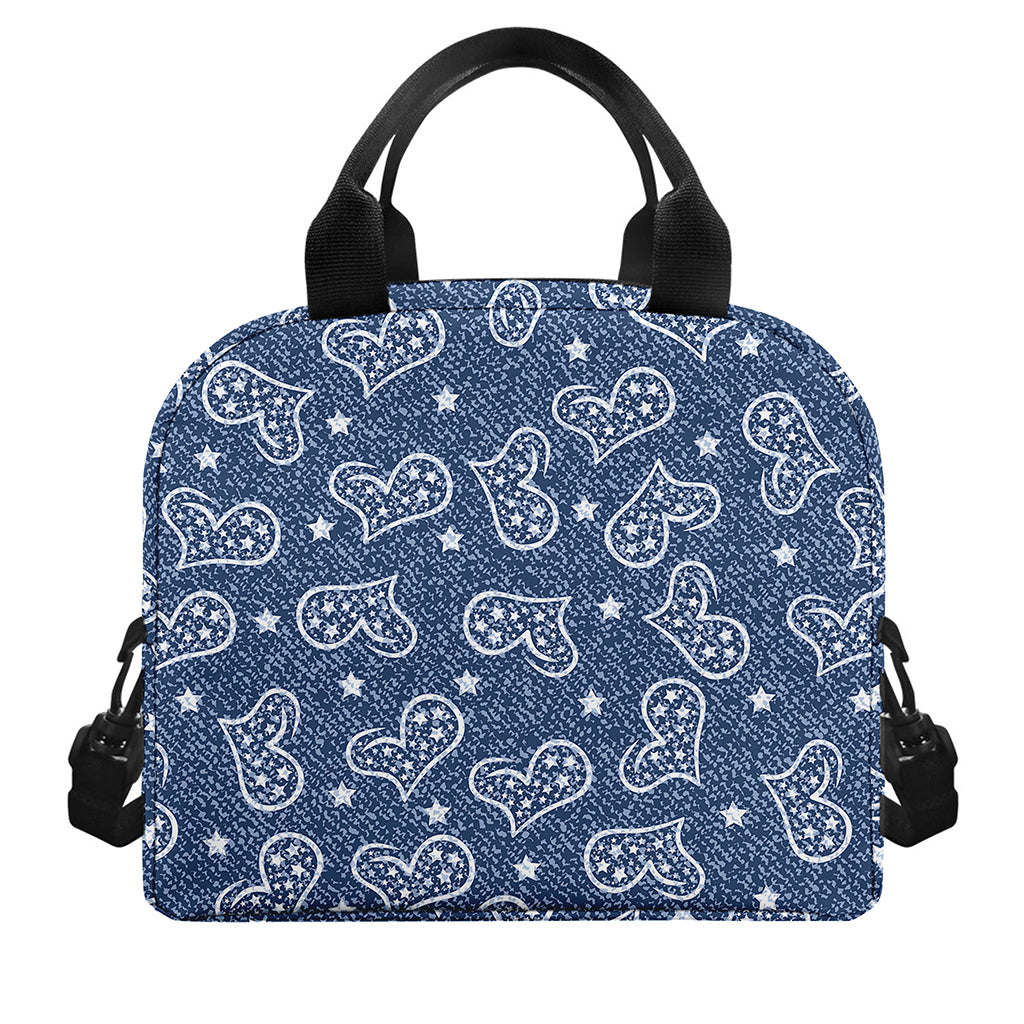 Heart And Star Denim Jeans Pattern Print Insulated Lunch Bag