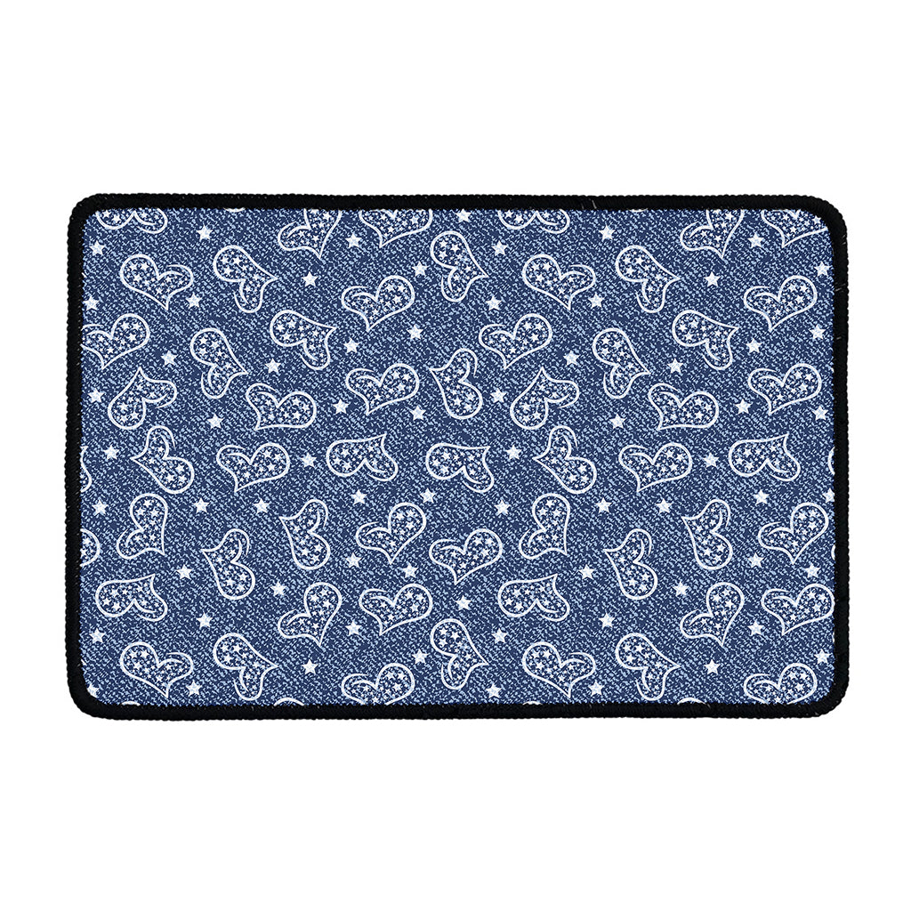 Heart And Star Denim Jeans Pattern Print Kitchen Mat