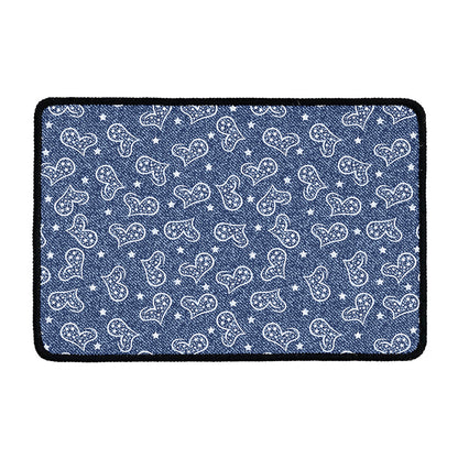 Heart And Star Denim Jeans Pattern Print Kitchen Mat