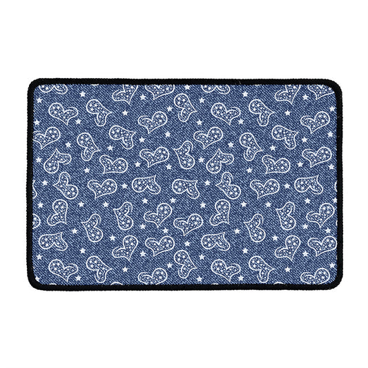 Heart And Star Denim Jeans Pattern Print Kitchen Mat