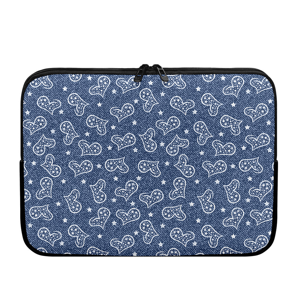 Heart And Star Denim Jeans Pattern Print Laptop Sleeve