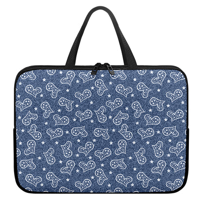 Heart And Star Denim Jeans Pattern Print Laptop Sleeve With Handle